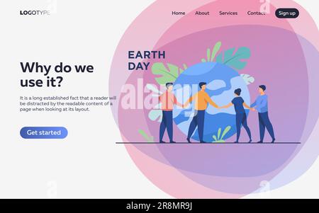 People walking around globe and holding each other by hands Stock Vector