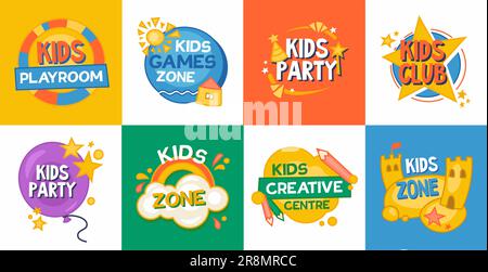 Kids game zone flat icon collection Stock Vector