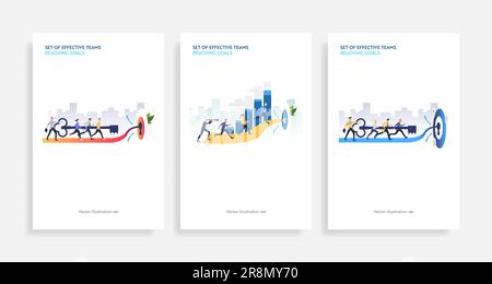 Set of effective teams reaching goals Stock Vector