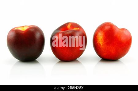 Three Ripe Peaches (Nectarine) Isolated on White Background Stock Photo