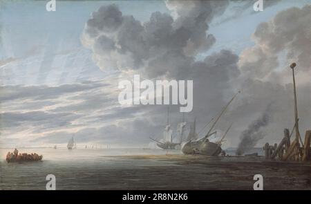Estuary at Day's End by Simon de Vlieger, 1640/1645, oil on canvas, 36.8x58.4 cm, National Gallery of Art, Landover, Maryland (USA). Stock Photo