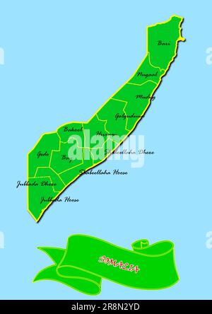 Map of Somalia with subregions in green country name in red Stock Photo