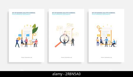 Set of business analysts working with financial documents Stock Vector