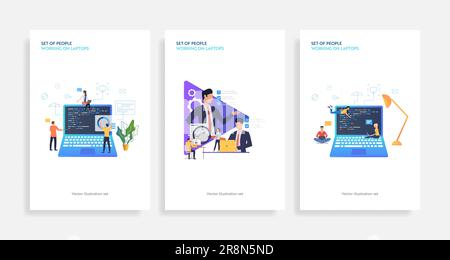 Set of people working on laptops Stock Vector