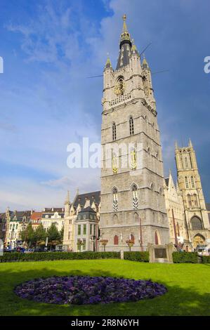 Belfry, Saint Bavo Cathedral, Ghent, East Flanders, Flanders, Belgium, Bell Tower Stock Photo