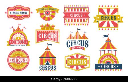 Circus labels flat icon collection Stock Vector