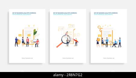 Set of business analysts working with financial documents Stock Vector
