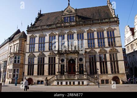 Historic House on the Market Square, Chamber of Commerce, Der Schuettling, Old Town of Bremen, Germany Stock Photo