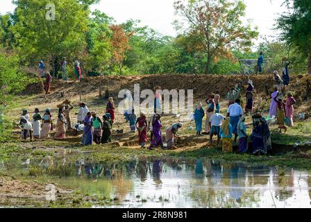 To provide employment opportunities, the government has chosen manpower to deepen the lake, Tamil Nadu, South India, India, Asia Stock Photo