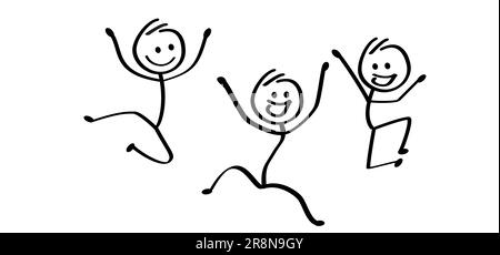 Cartoon dancing couple. Jump, spring, dance and happy stickman people ...