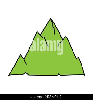Hand drawn doodle mountain. Simple green mountain with cracks and relief. Vector illustration isolated on white background Stock Vector