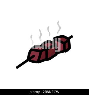 Hand drawn doodle colored kebab. Symbol of warm place and rest. Brown meat on the stick. Vector illustration isolated on white Stock Vector