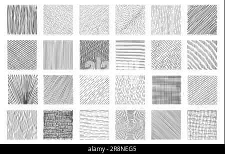 Hatching squares. Doodle geometric frame with crosshatch scratches, messy monochrome drawing technic, paper draft design. Vector isolated set of cross Stock Vector