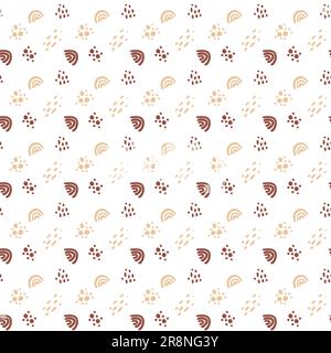 Cute seamless pattern with hand drawn doodle elements. Small colored rainbow and abstract spots. Vector illustration Stock Vector