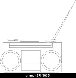 Continuous line drawing of retro radio cassette recorder. Classic ...