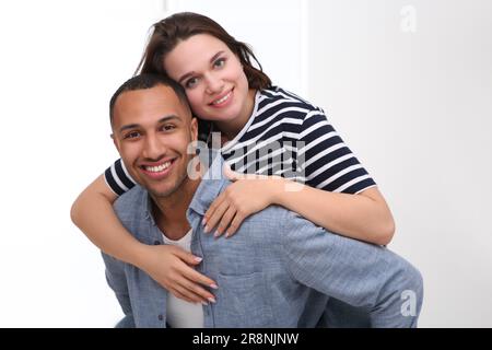 Dating agency. Happy couple having fun at home Stock Photo