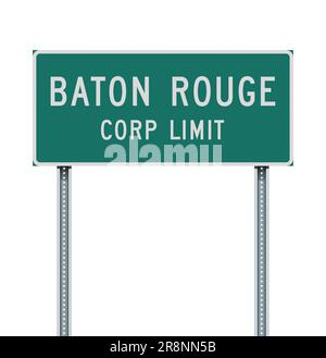 Vector illustration of the Baton Rouge (Louisiana) Corp Limit green road sign on metallic posts Stock Vector