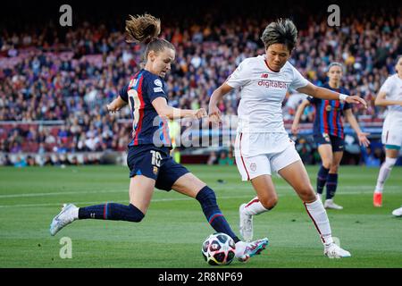 BARCELONA - MAR 21: Graham Hansen in action during the Women's Champions League match between FC Barcelona and AS Roma at the Camp Nou Stadium on Marc Stock Photo