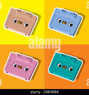 cassette tape vintage pop art colorful Stock Vector