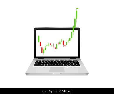 Monitor laptop screen charts arrow graph rise price vector concept. Market chart increase economy background profit. Stock Vector