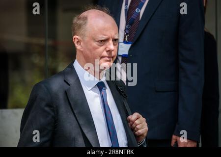 London, UK. 22nd June 2023. Chief medical officer, Chris Whitty, leaving the UK Covid-19 Inquiry Hearing Centre in west London after giving evidence at the public hearing into the UK's handling of the pandemic. Photo by Amanda Rose/Alamy Live News Stock Photo