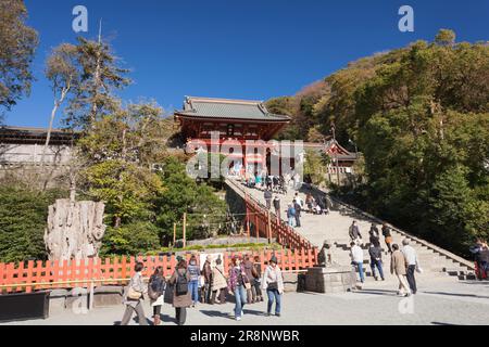 Large stone steps and Zuijimon Gate of Tsuruoka Hachimangu Shrine Stock Photo