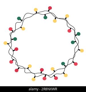 Decorative oval colorful light bulb garland, Christmas decoration, vector illustration. Stock Vector