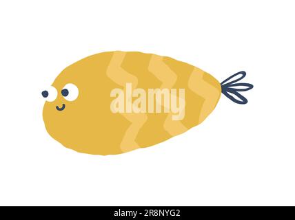 Cute hand drawn fish with yellow zig zag pattern Underwater world. Funny childish doodle style. Vector illustration isolated on white. Stock Vector
