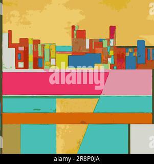 Vector Modern Abstract Geometric Illustration Painting Town Skyline Multiple Colors Expressive Cubism Stock Vector