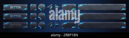 Stone and blue crack neon light game button sprite ui interface icon ...