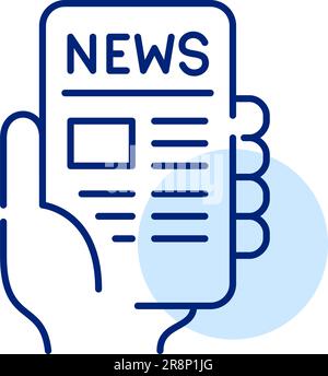 Reading news online from smartphone app. Pixel perfect, editable stroke Stock Vector
