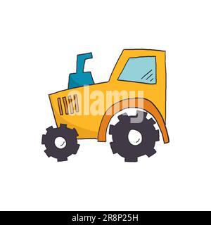 Hand drawing tractor print design. Hand drawn transport icon of tractor. Colored detailed car vector illustration. Stock Vector