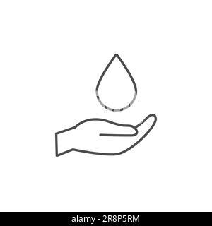 Hand water drop dermatology vector icon logo. Water drop on hand dermatologist clean test concept. Stock Vector