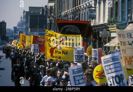 Anti Racism march through East London Anti Nazi League Stop the NF (National Front) banner demonstration against racism. St Paul's cathedral in background.  East London. England 1978. 1970s HOMER SYKES Stock Photo