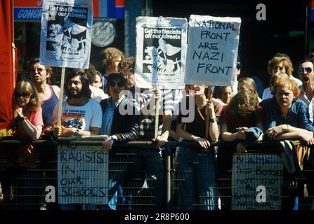 SWP Socialist Workers Party demonstration in the east end of London against the National Front and racism. This was a regular weekly demo at the north end of  Brick Lane in the summer of 1978. Tower Hamlets, east London, England circa 1978. 70s HOMER SYKES Stock Photo
