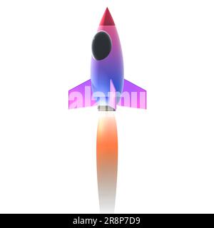 Cartoon rocket spaceship launching isolated on white background, 3d rendering Stock Photo