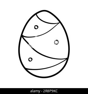 Hand drawn doodle icon of Easter egg with cute small decorations. Easter symbol in black and white option. Vector illustration isolated on white Stock Vector