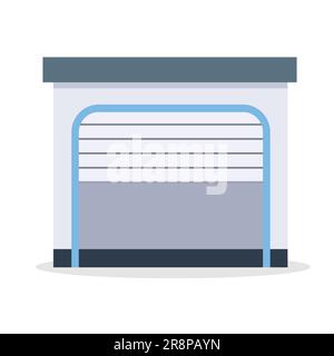 Simple grey Car service and repair building or garage. Vector illustration isolated on white. Opened automatic door. Stock Vector