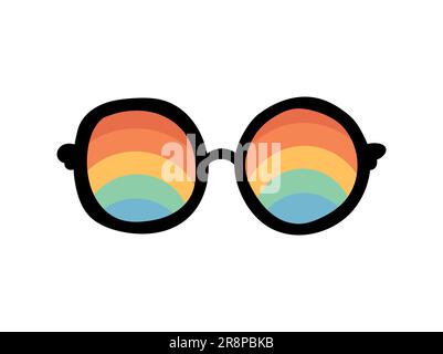 Groovy y2k sunglasses with colored rainbow. hippy element. Funny cartoon vector illustration isolated on white background Stock Vector
