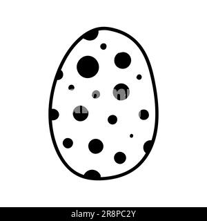 One easter egg with black ornament of circles, balls, dots on white background. Simple Spring holiday symbols. Stock Vector