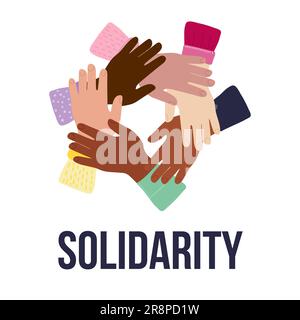 Cartoon inter-racial friendship, solidarity of people, help support in diversity symbol concept in colored illustration vector isolated in white Stock Vector