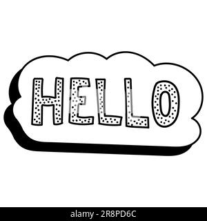 Doodle speech bubble in comic hand drawn style. dialog windows with phrase Hello Vecor illustration Stock Vector