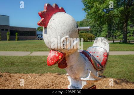Playground Spring Rocker Chicken Old park playground spring rocker, rocking, equipment Stock Photo - Alamy