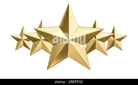 five stars gold 3d render isolated on white Stock Photo