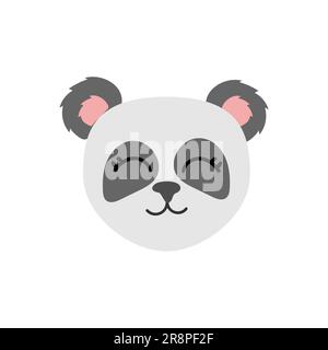 Hand drawn cute panda. Childish animal white bear with grey eyes and pink ears and golden glass. Vector illustration isolated on white. Stock Vector