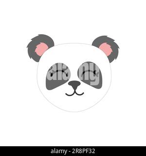 Hand drawn cute panda. Childish animal white bear with grey eyes and pink ears. Vector illustration isolated on white. Stock Vector