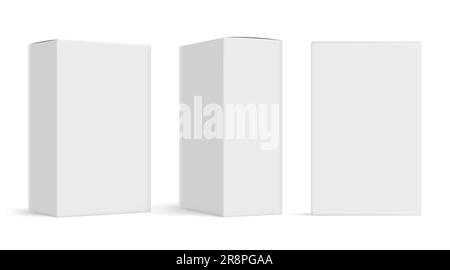 Box package mockup card blank carton white product square 3d template. Perspective paper cardboard template. Stock Vector