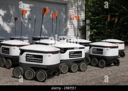 West Lafayette - June 18, 2023: Starship Technologies Delivery Robots at Purdue University. Starship Robots are autonomous robots that make local deli Stock Photo