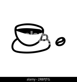 Cup of coffee with bean. Hand drawn doodle vector illustration isolated on whithe background. Simple drawings with black color. Stock Vector