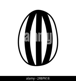 One easter egg with black thick lines ornament on white background. Simple Spring holiday symbols. Stock Vector